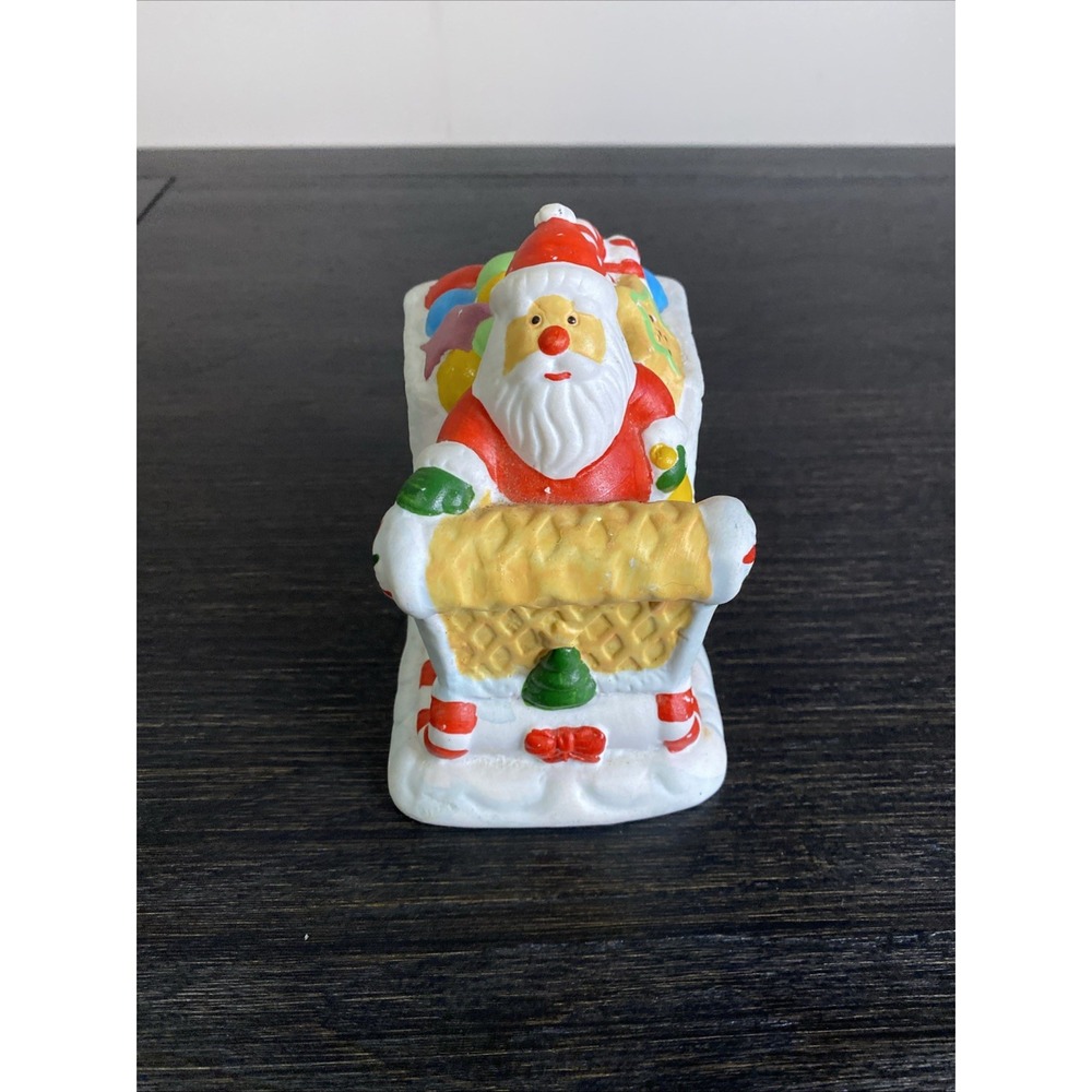 VINTAGE GINGERBREAD SANTA ON SLEIGH CERAMIC CHRISTMAS‎ DECOR FIGURINE